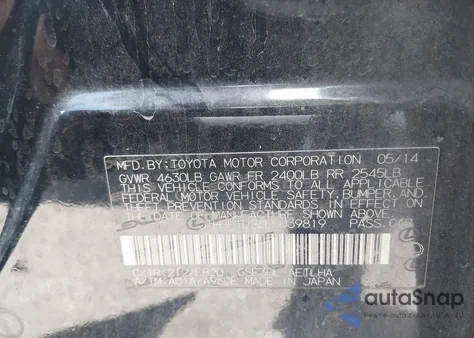 2014 Lexus Is 250 from USA, damaged, VIN JTHBF1D22E5039819